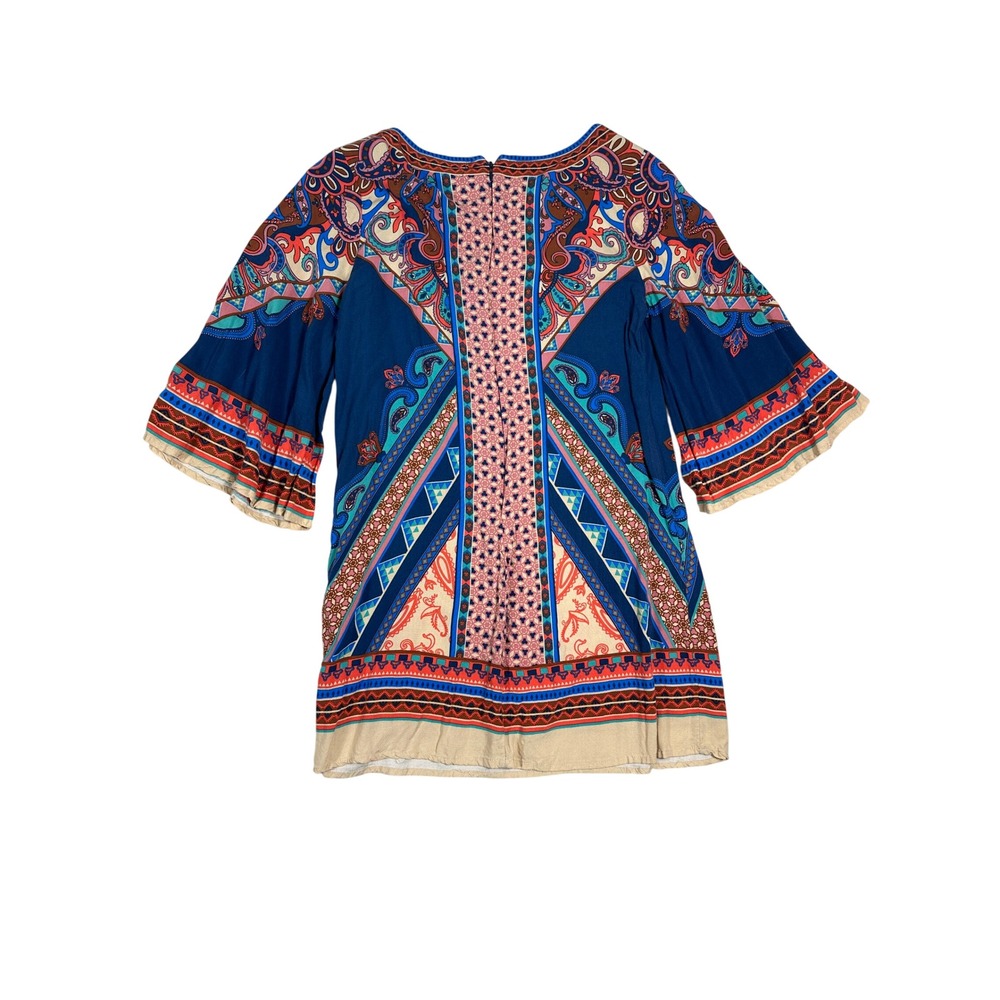 Flying Tomato Tunic Dress Womens Large‎ Blue Paisley Boho Bell Sleeve Good Snag